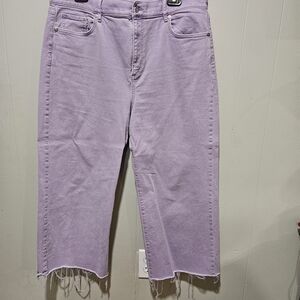 LOFT Jeans Womans Lilac Ankle & Cropped  with Fringe Bottom Wide Leg